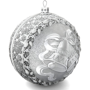 Набор из 2 серебряных ёлочных шаров "Колокольчики и Снегири"